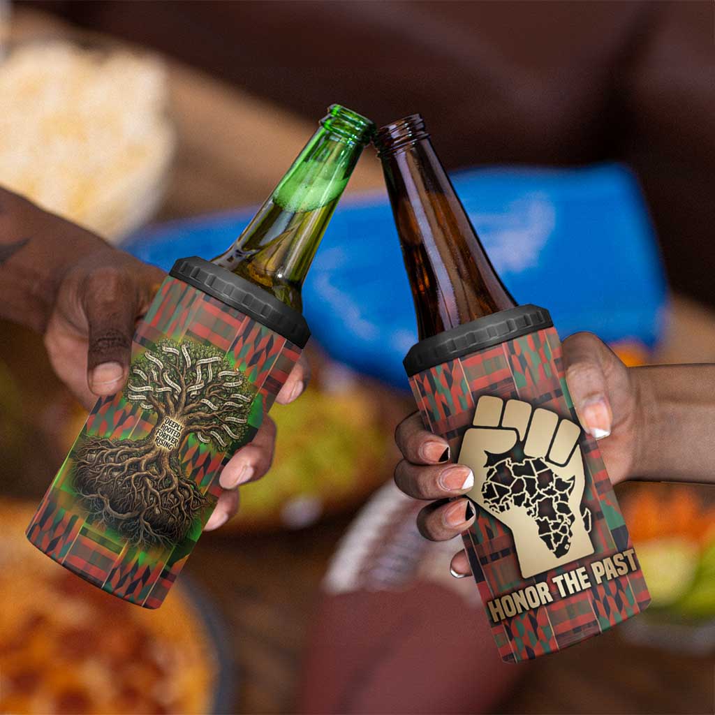 Black Heritage Tree 4 in 1 Can Cooler Tumbler African Root Black History Kente Pattern
