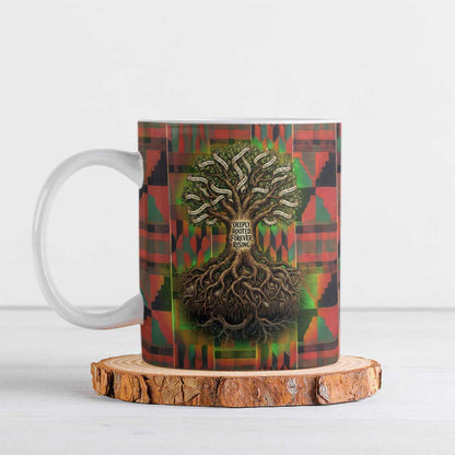 Black Heritage Tree Ceramic Mug African Root Black History Kente Pattern