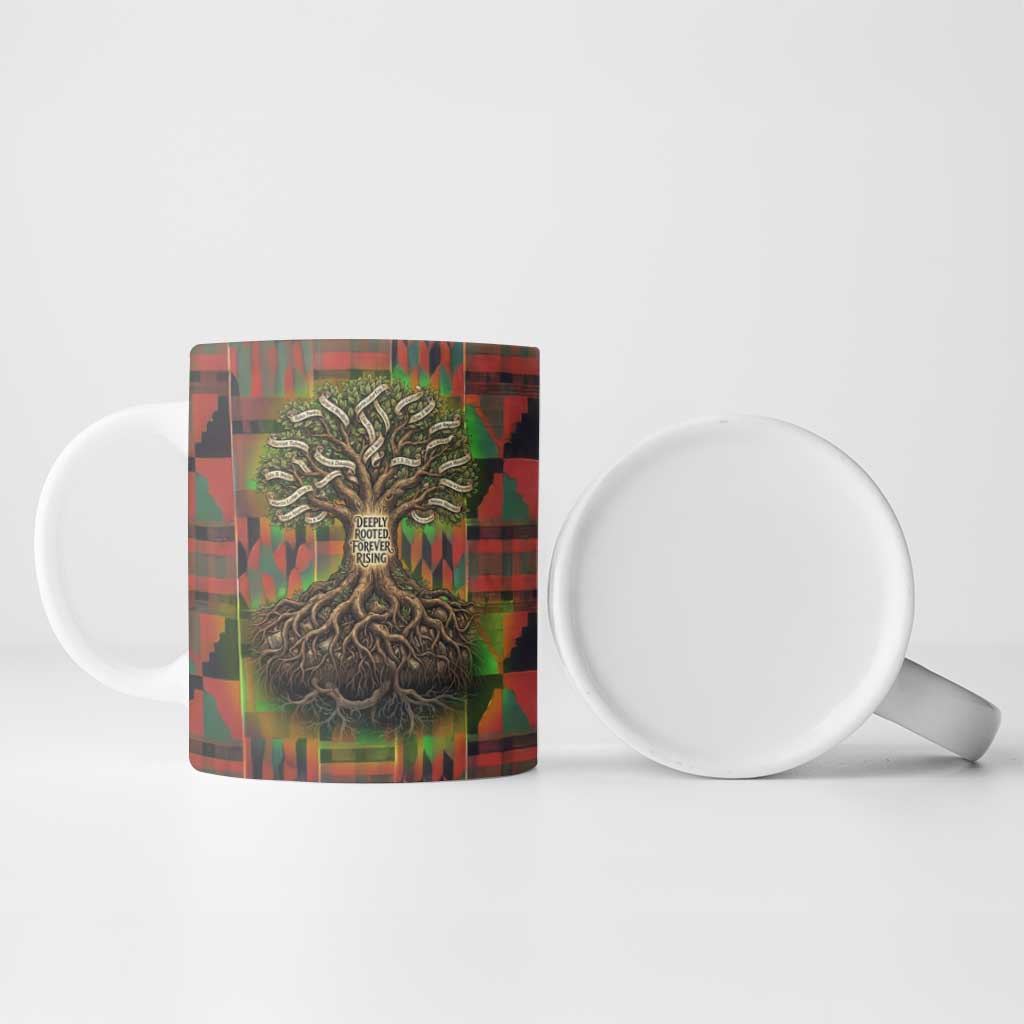 Black Heritage Tree Ceramic Mug African Root Black History Kente Pattern