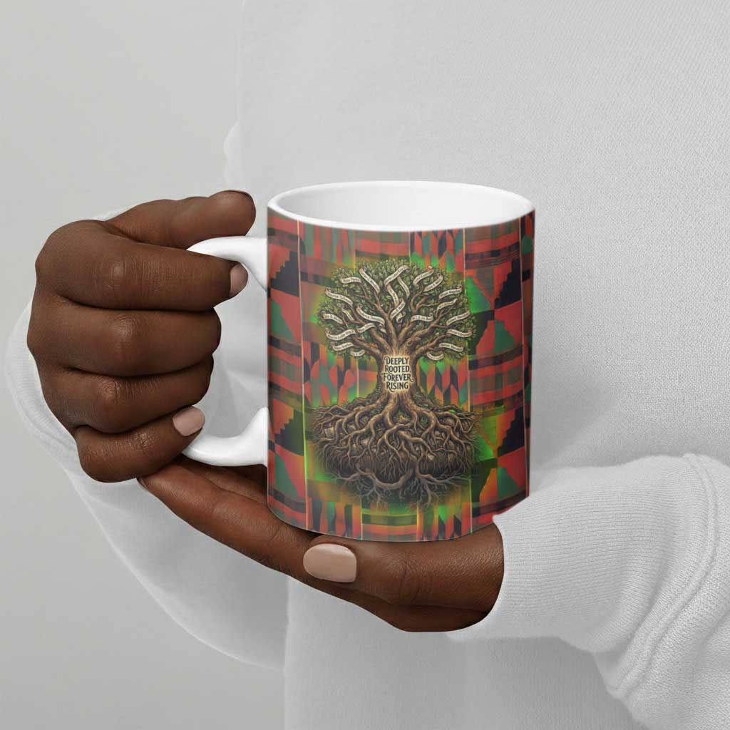 Black Heritage Tree Ceramic Mug African Root Black History Kente Pattern
