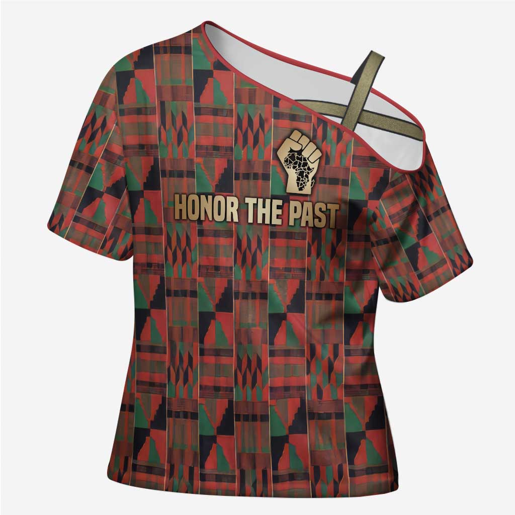 Black Heritage Tree Cross Shoulder Shirt African Root Black History Kente Pattern
