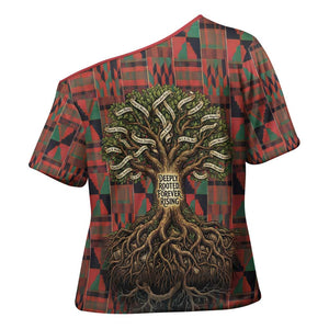Black Heritage Tree Cross Shoulder Shirt African Root Black History Kente Pattern
