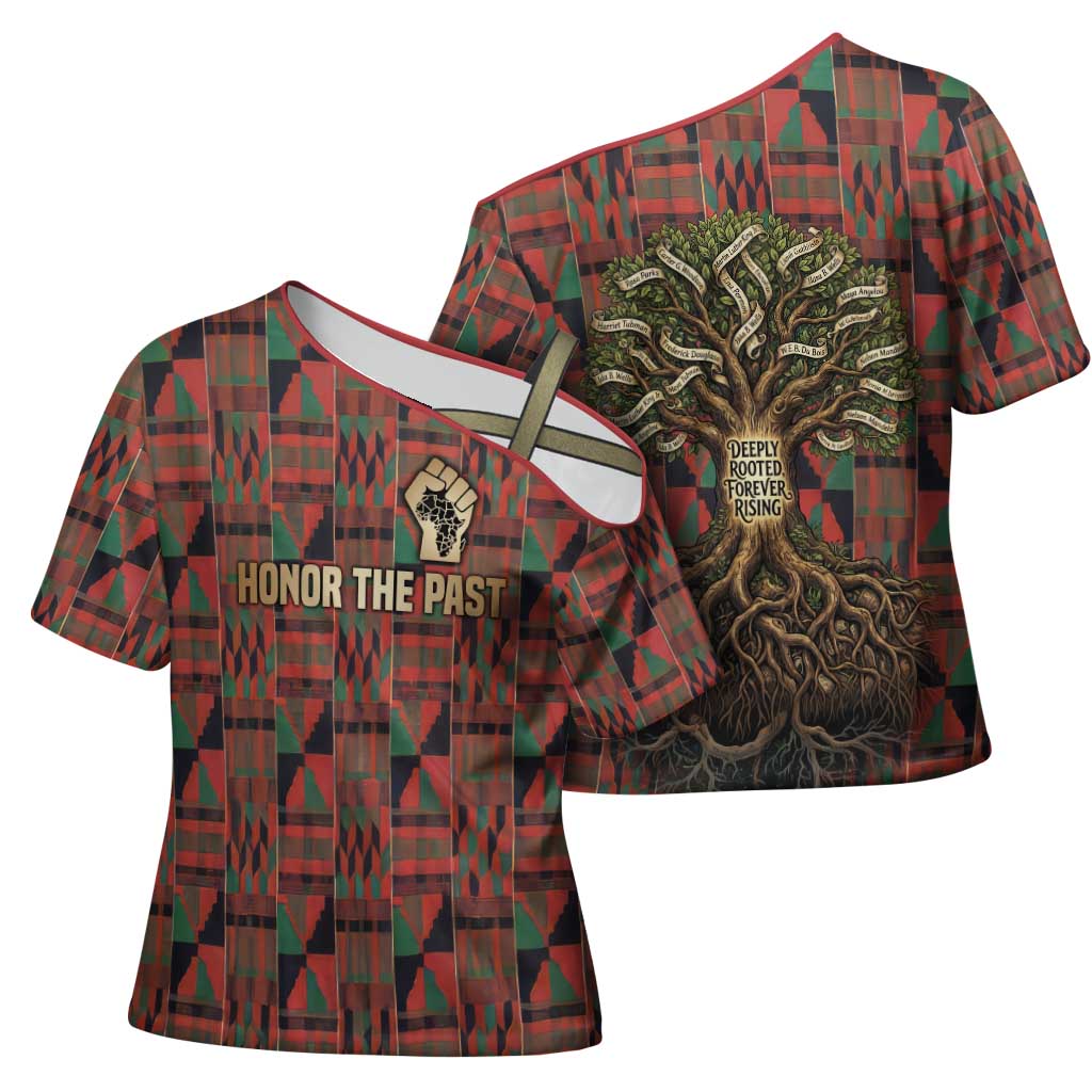 Black Heritage Tree Cross Shoulder Shirt African Root Black History Kente Pattern