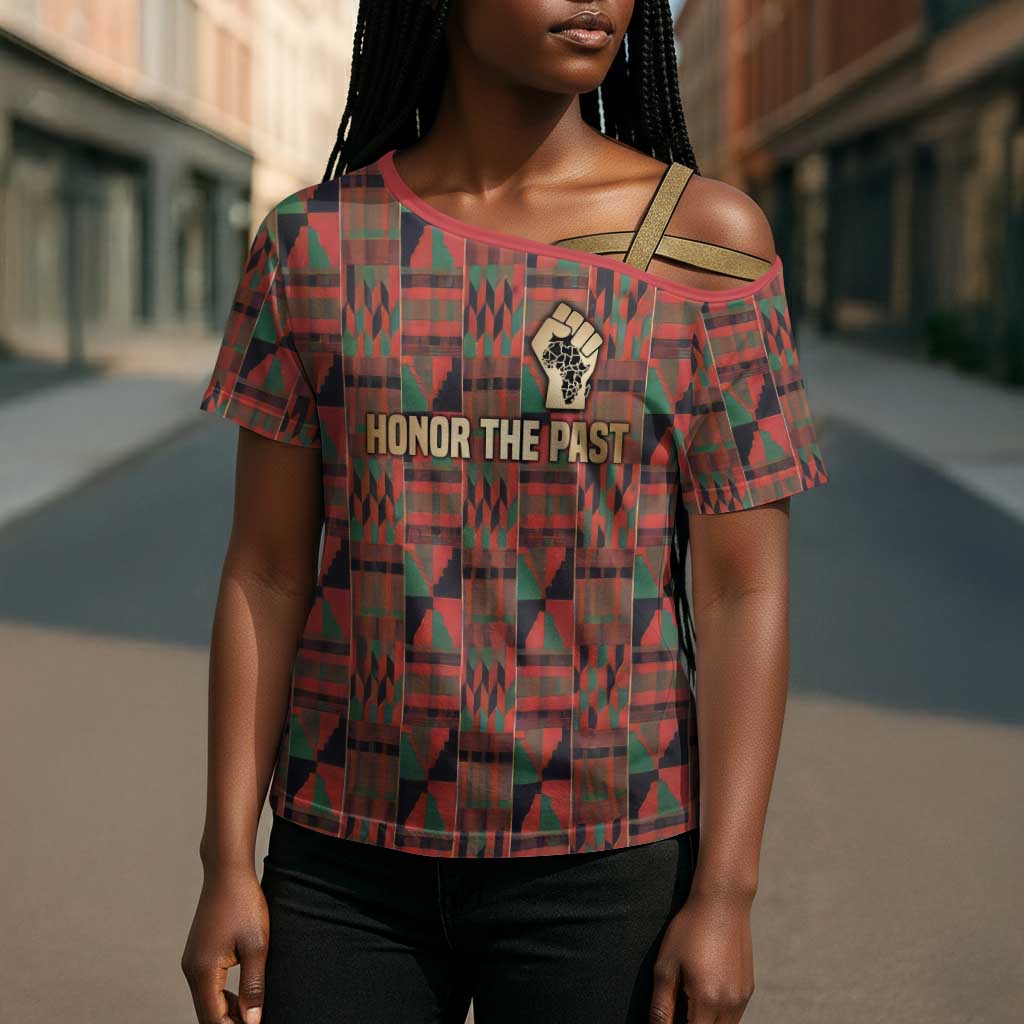 Black Heritage Tree Cross Shoulder Shirt African Root Black History Kente Pattern