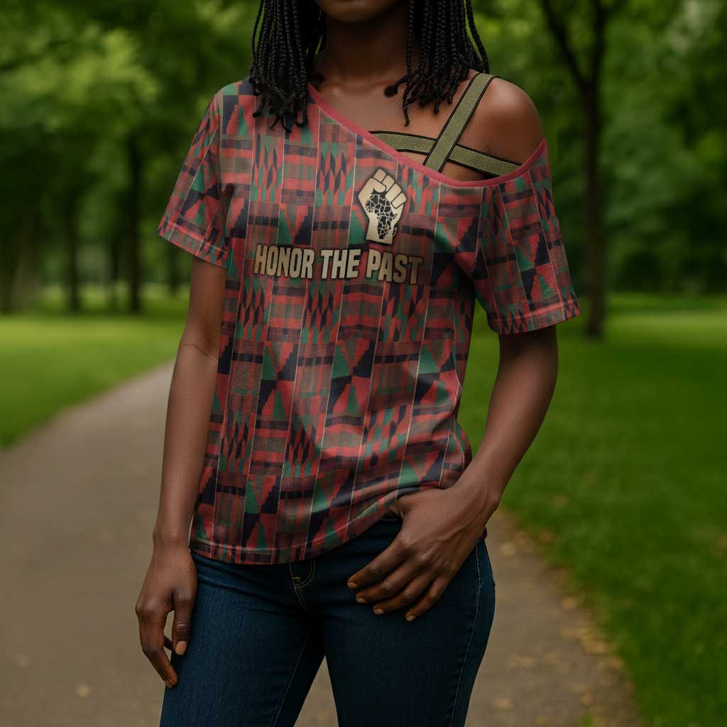 Black Heritage Tree Cross Shoulder Shirt African Root Black History Kente Pattern