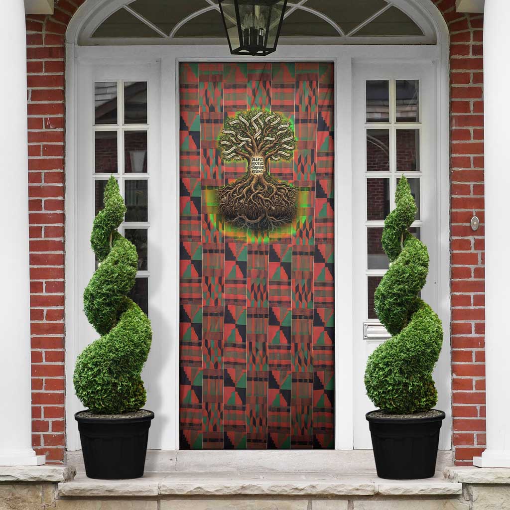 Black Heritage Tree Door Cover African Root Black History Kente Pattern