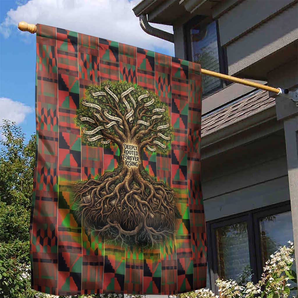 Black Heritage Tree Garden Flag African Root Black History Kente Pattern