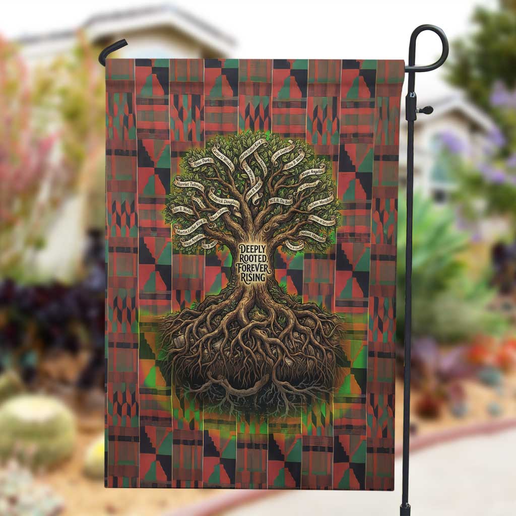Black Heritage Tree Garden Flag African Root Black History Kente Pattern