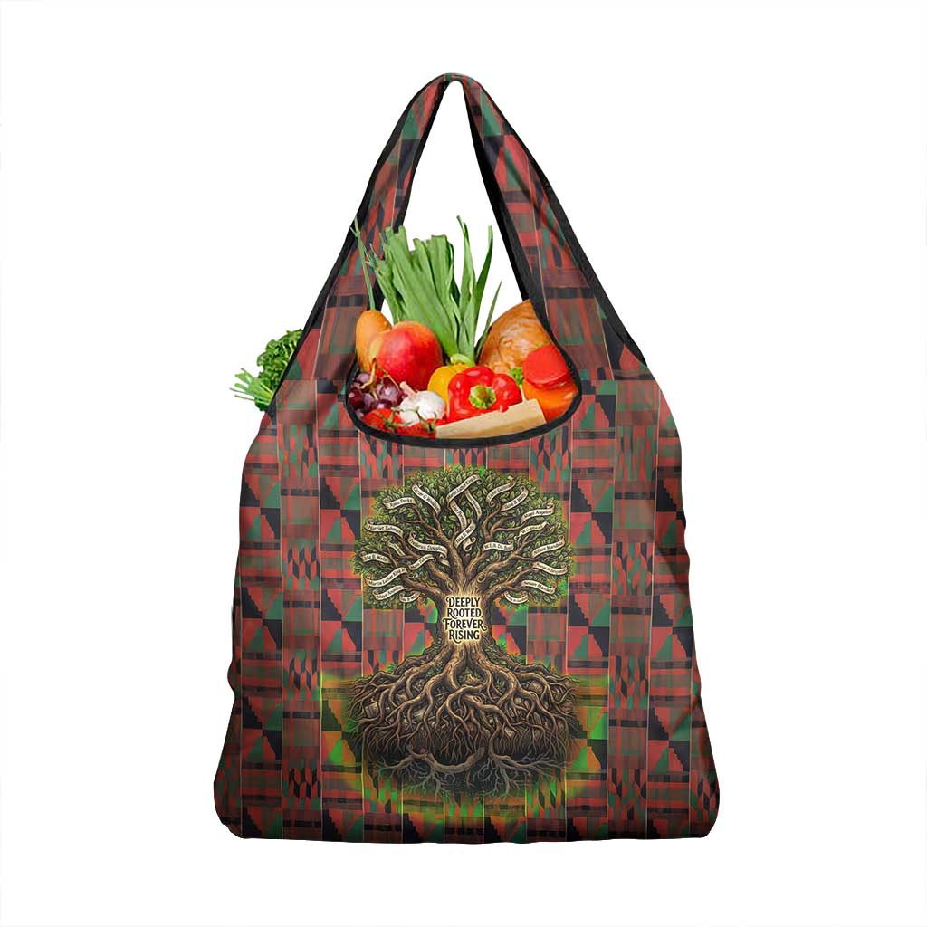 Black Heritage Tree Grocery Bag African Root Black History Kente Pattern