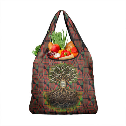 Black Heritage Tree Grocery Bag African Root Black History Kente Pattern