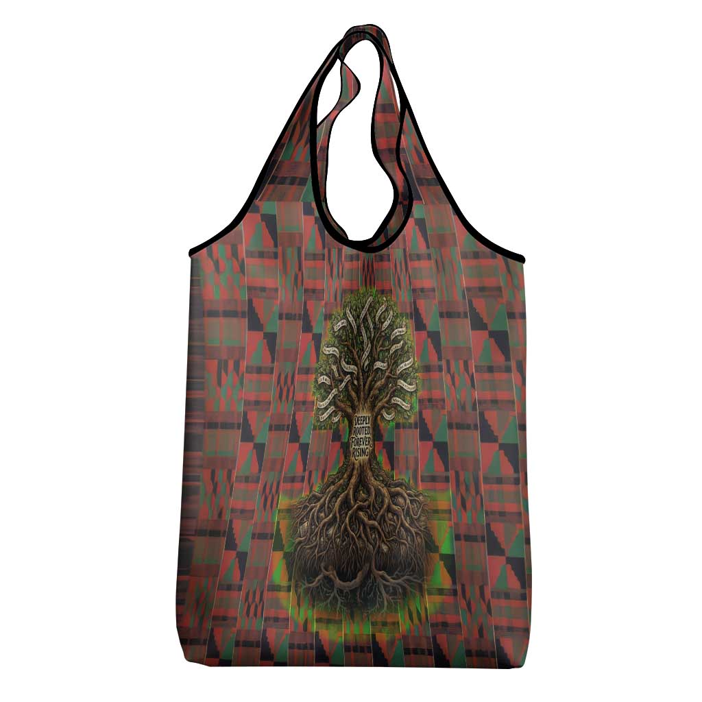 Black Heritage Tree Grocery Bag African Root Black History Kente Pattern