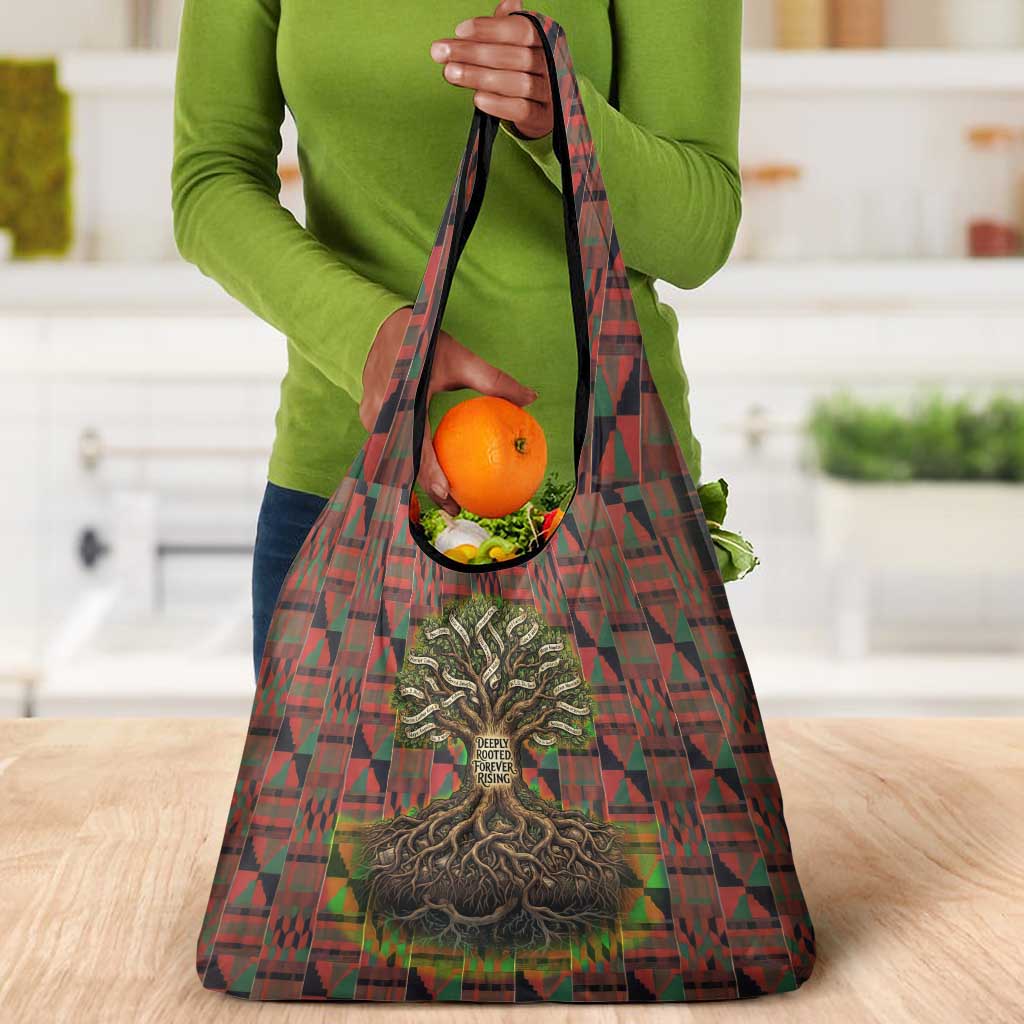 Black Heritage Tree Grocery Bag African Root Black History Kente Pattern