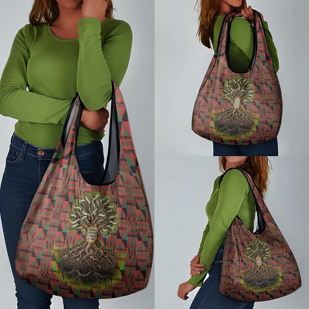 Black Heritage Tree Grocery Bag African Root Black History Kente Pattern