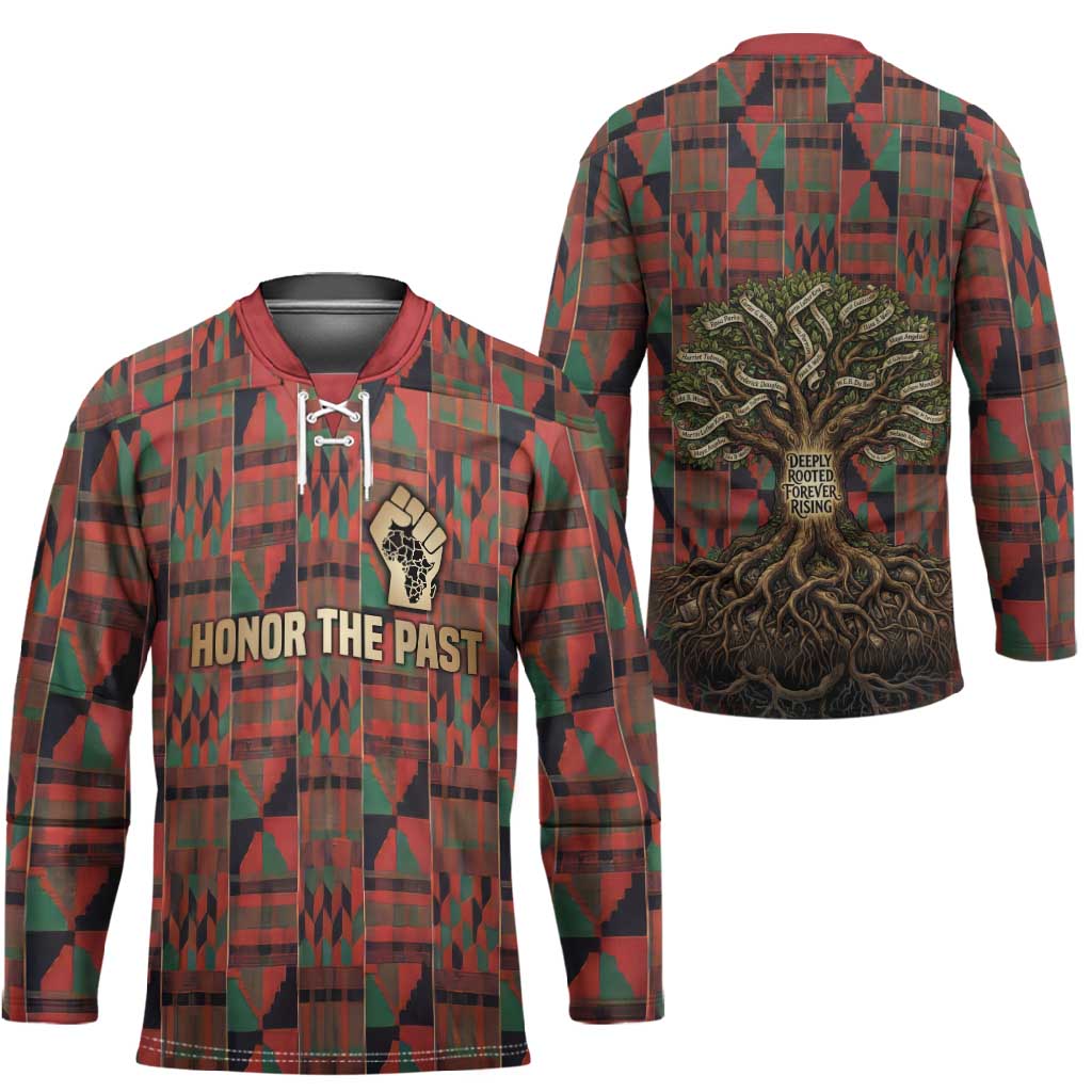 Black Heritage Tree Hockey Jersey African Root Black History Kente Pattern