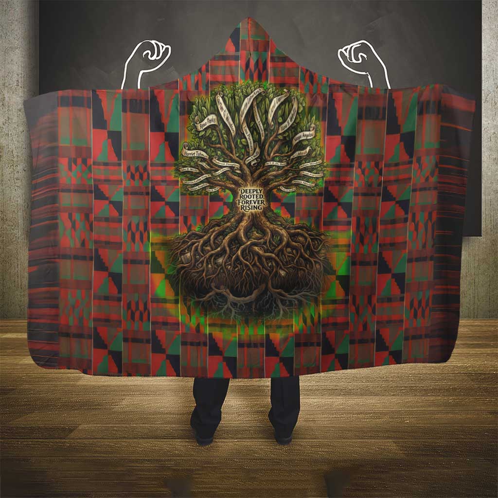 Black Heritage Tree Hooded Blanket African Root Black History Kente Pattern
