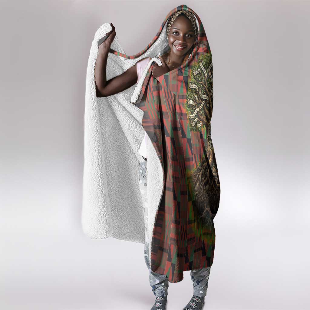 Black Heritage Tree Hooded Blanket African Root Black History Kente Pattern