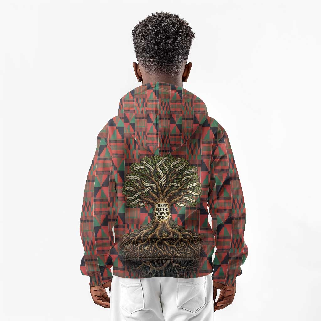 Black Heritage Tree Kid Hoodie African Root Black History Kente Pattern
