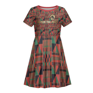 Black Heritage Tree Kid Short Sleeve Dress African Root Black History Kente Pattern