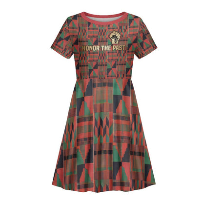 Black Heritage Tree Kid Short Sleeve Dress African Root Black History Kente Pattern