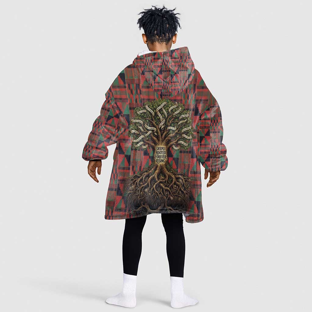 Black Heritage Tree Kid Wearable Blanket Hoodie African Root Black History Kente Pattern