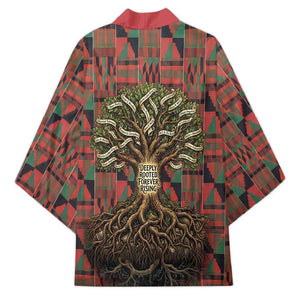 Black Heritage Tree Kimono African Root Black History Kente Pattern