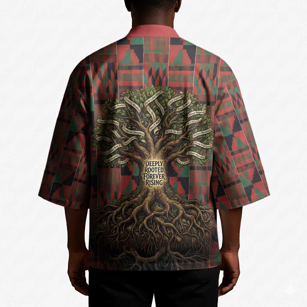 Black Heritage Tree Kimono African Root Black History Kente Pattern