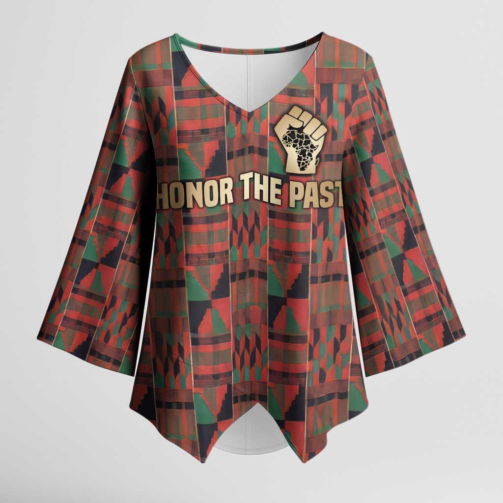 Black Heritage Tree Kimono Sleeve Blouse African Root Black History Kente Pattern