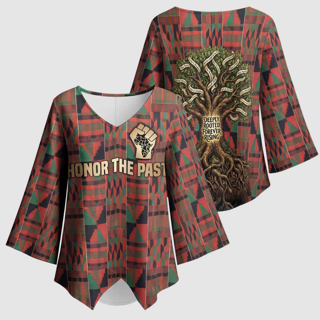 Black Heritage Tree Kimono Sleeve Blouse African Root Black History Kente Pattern