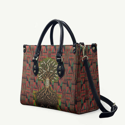 Black Heritage Tree Leather Bag African Root Black History Kente Pattern