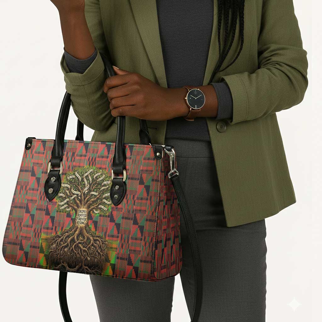 Black Heritage Tree Leather Bag African Root Black History Kente Pattern