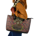 Black Heritage Tree Leather Tote Bag African Root Black History Kente Pattern