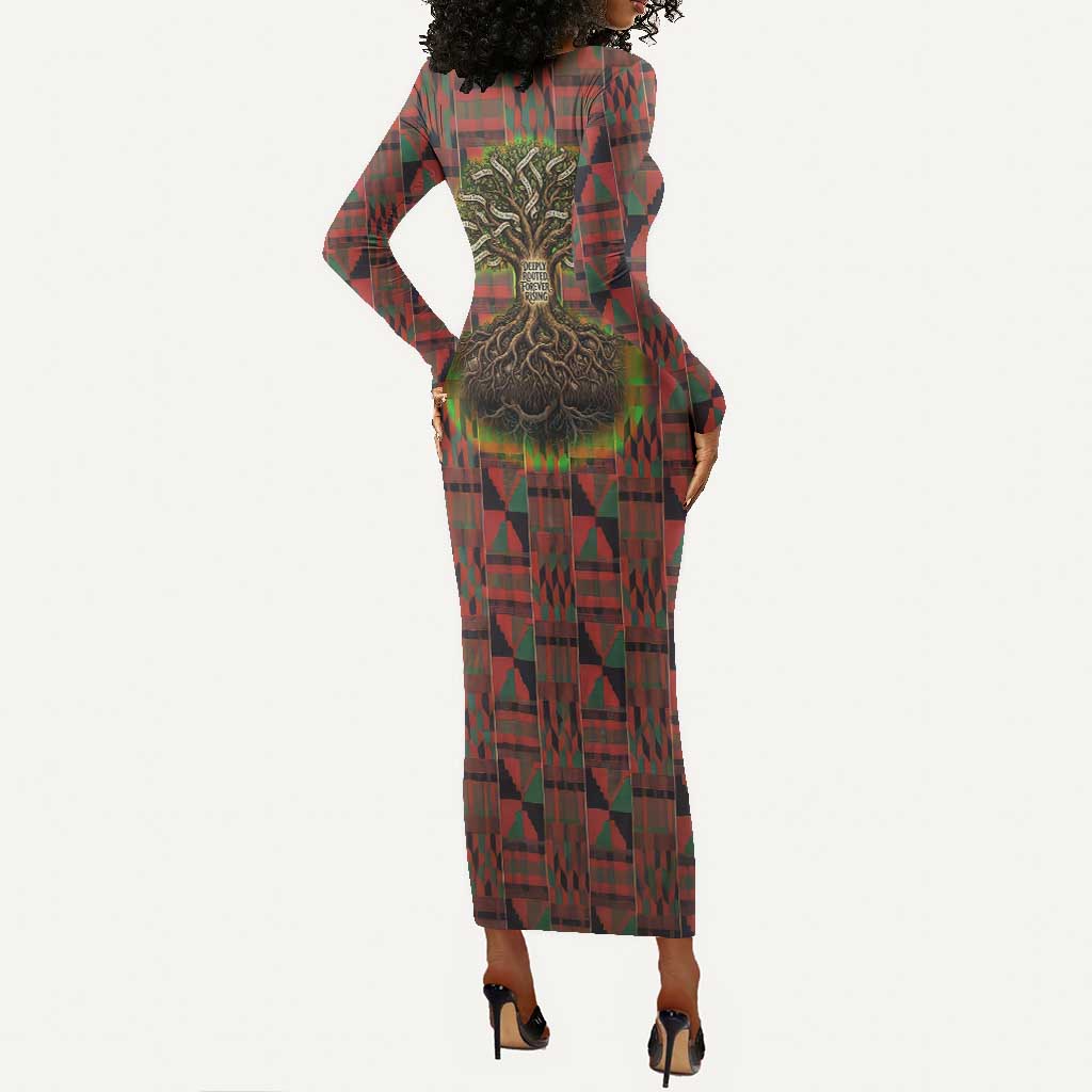 Black Heritage Tree Long Sleeve Bodycon Dress African Root Black History Kente Pattern