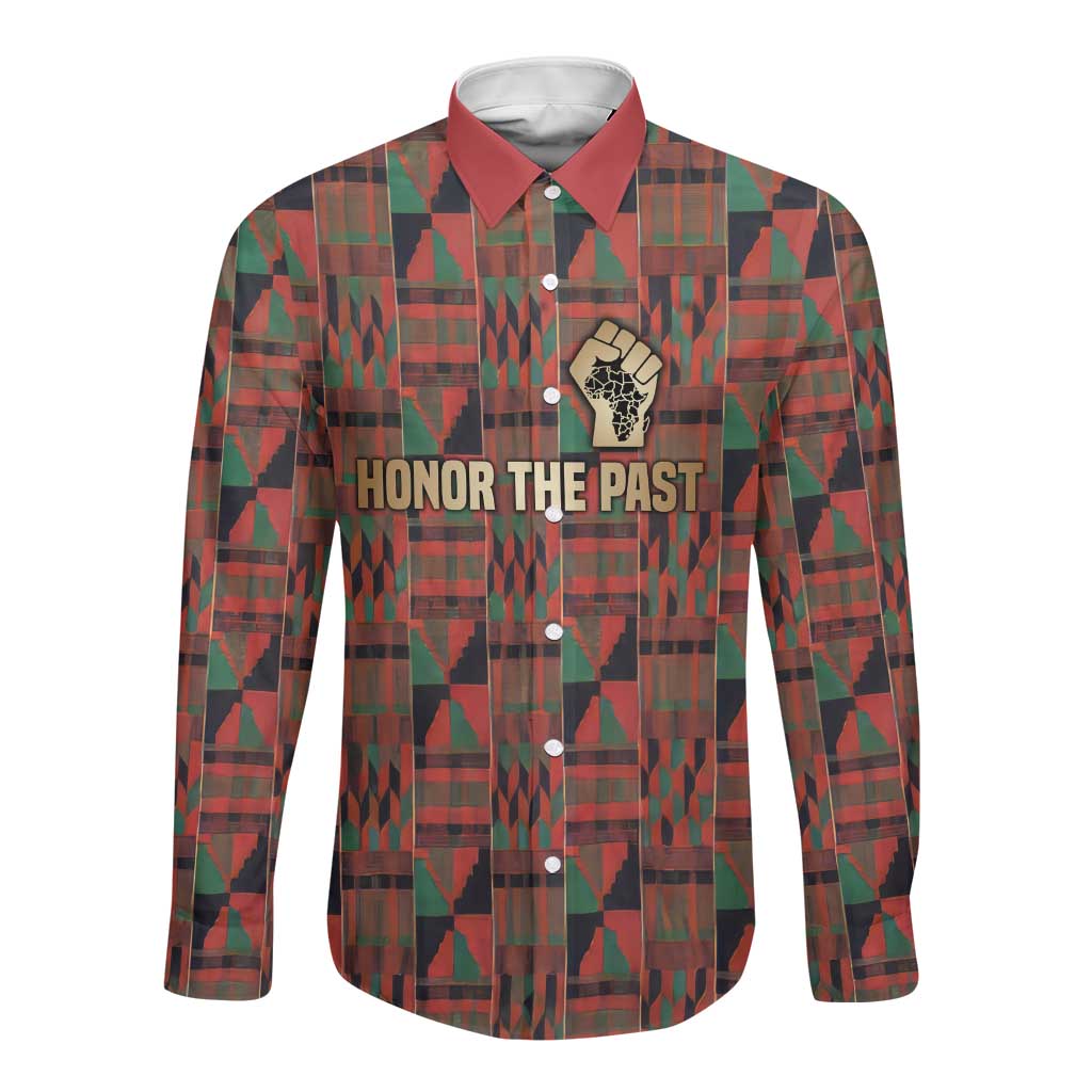 Black Heritage Tree Long Sleeve Button Shirt African Root Black History Kente Pattern