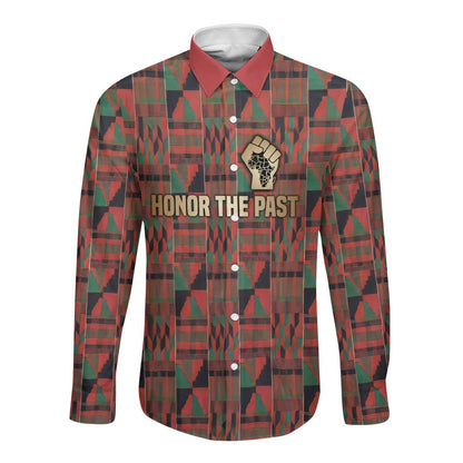 Black Heritage Tree Long Sleeve Button Shirt African Root Black History Kente Pattern
