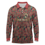Black Heritage Tree Long Sleeve Polo Shirt African Root Black History Kente Pattern