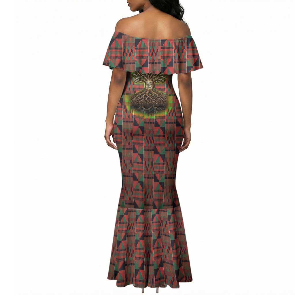 Black Heritage Tree Mermaid Dress African Root Black History Kente Pattern