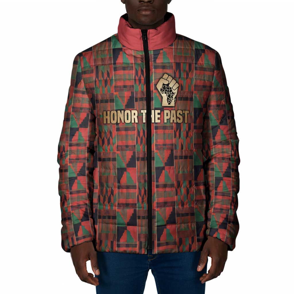 Black Heritage Tree Padded Jacket African Root Black History Kente Pattern