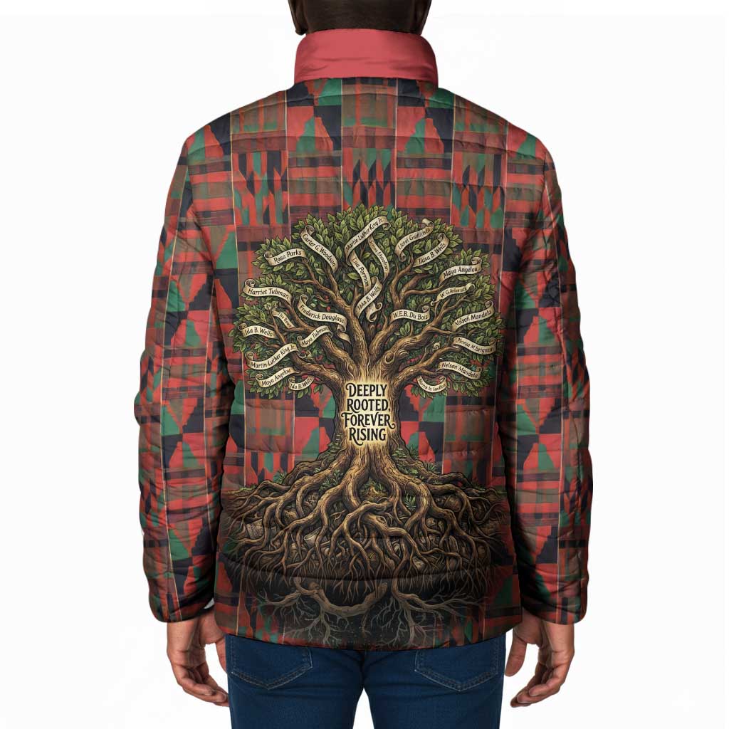 Black Heritage Tree Padded Jacket African Root Black History Kente Pattern