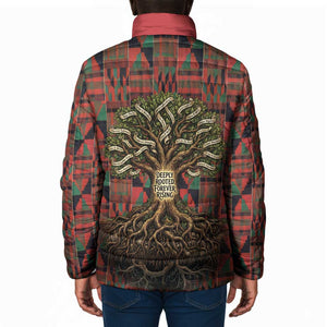 Black Heritage Tree Padded Jacket African Root Black History Kente Pattern