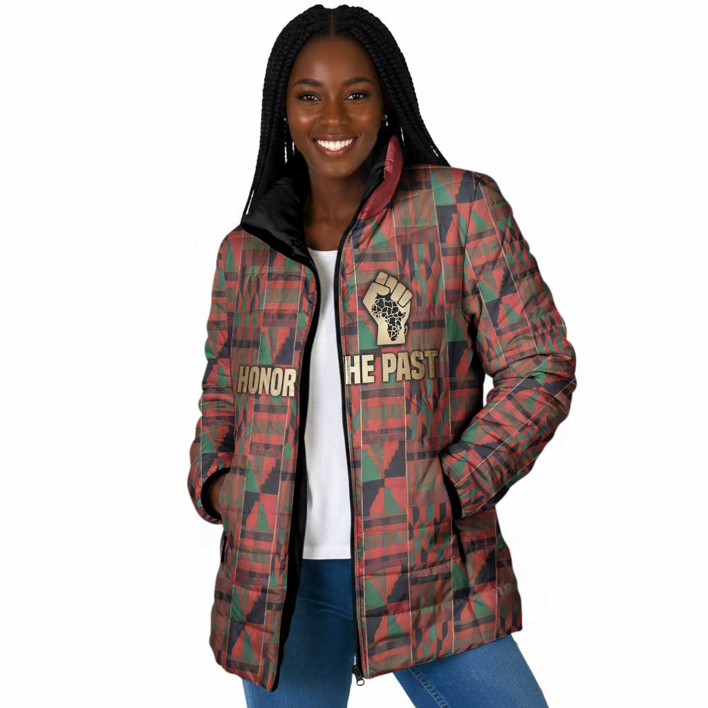 Black Heritage Tree Padded Jacket African Root Black History Kente Pattern