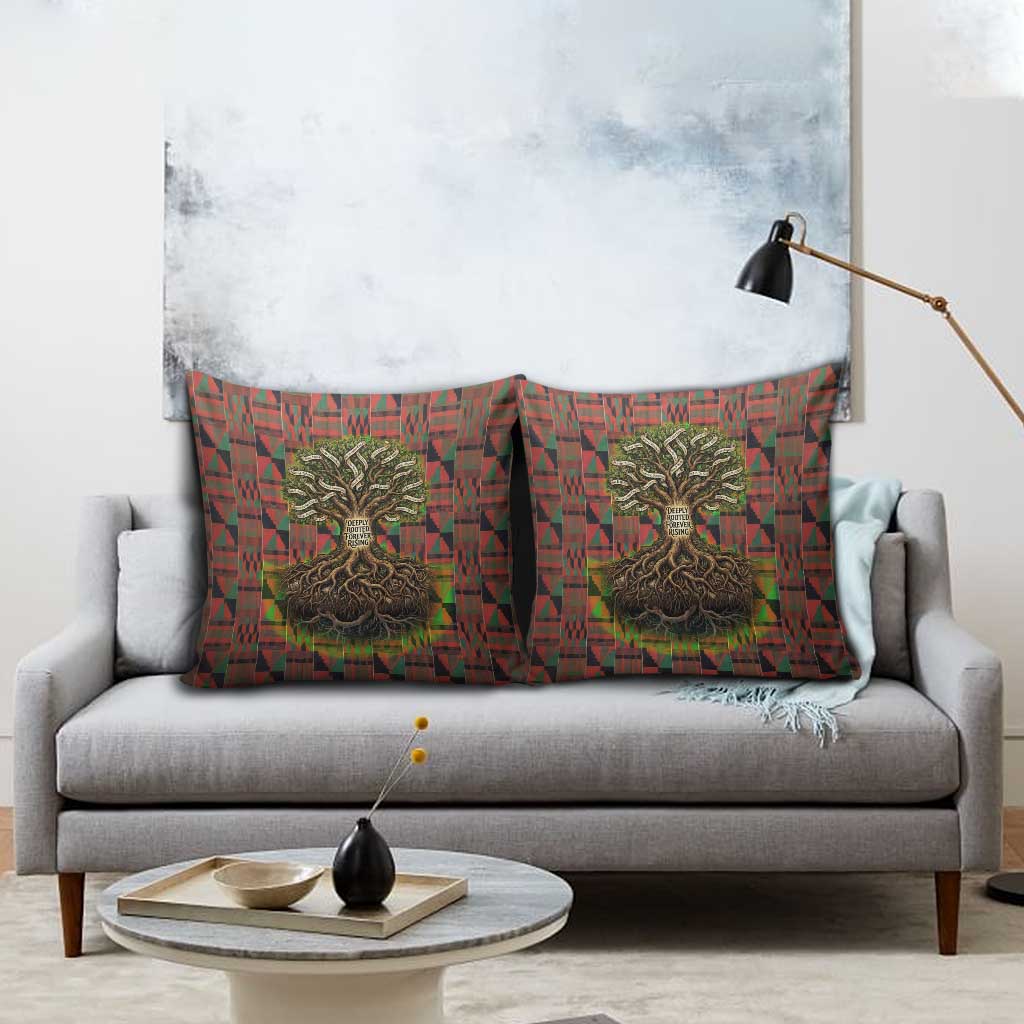 Black Heritage Tree Pillow Cover African Root Black History Kente Pattern