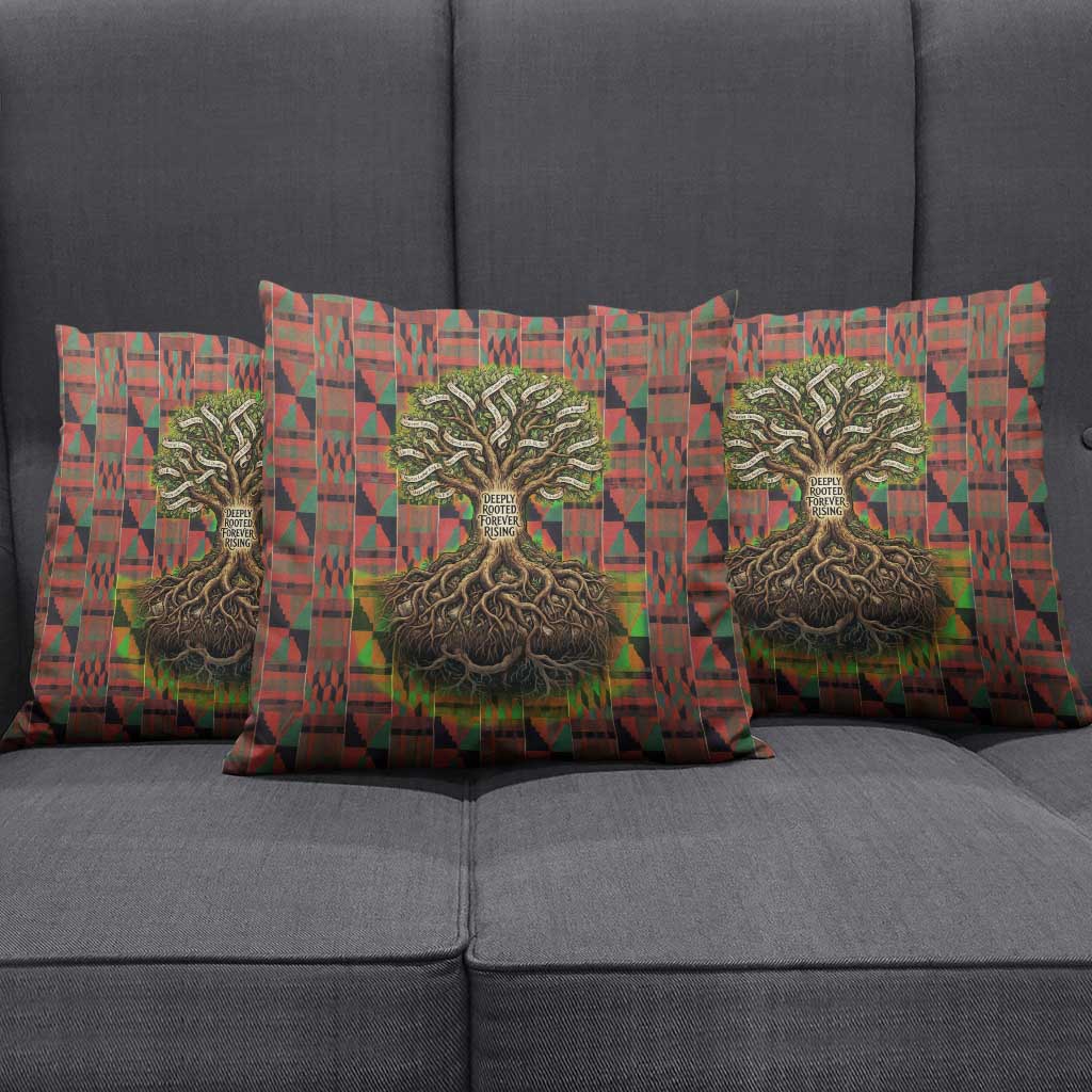 Black Heritage Tree Pillow Cover African Root Black History Kente Pattern