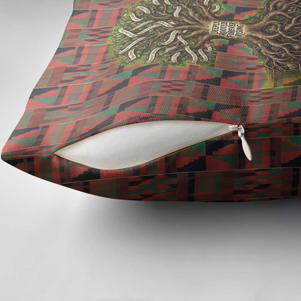Black Heritage Tree Pillow Cover African Root Black History Kente Pattern