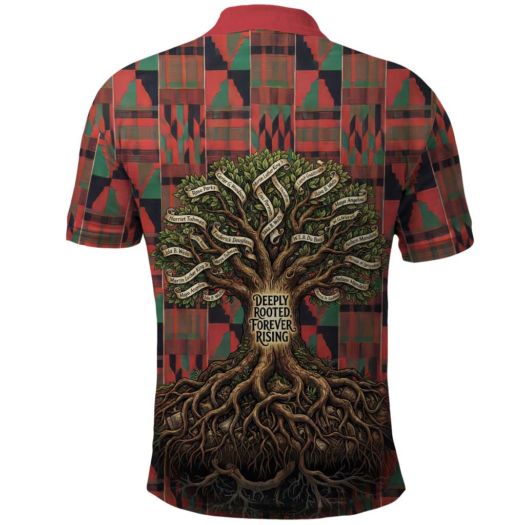Black Heritage Tree Polo Shirt African Root Black History Kente Pattern