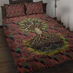 Black Heritage Tree Quilt Bed Set African Root Black History Kente Pattern