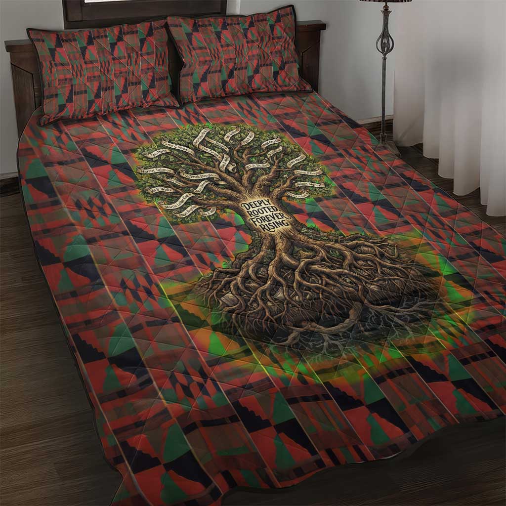 Black Heritage Tree Quilt Bed Set African Root Black History Kente Pattern
