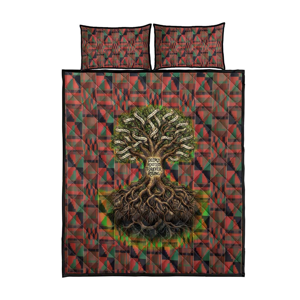 Black Heritage Tree Quilt Bed Set African Root Black History Kente Pattern