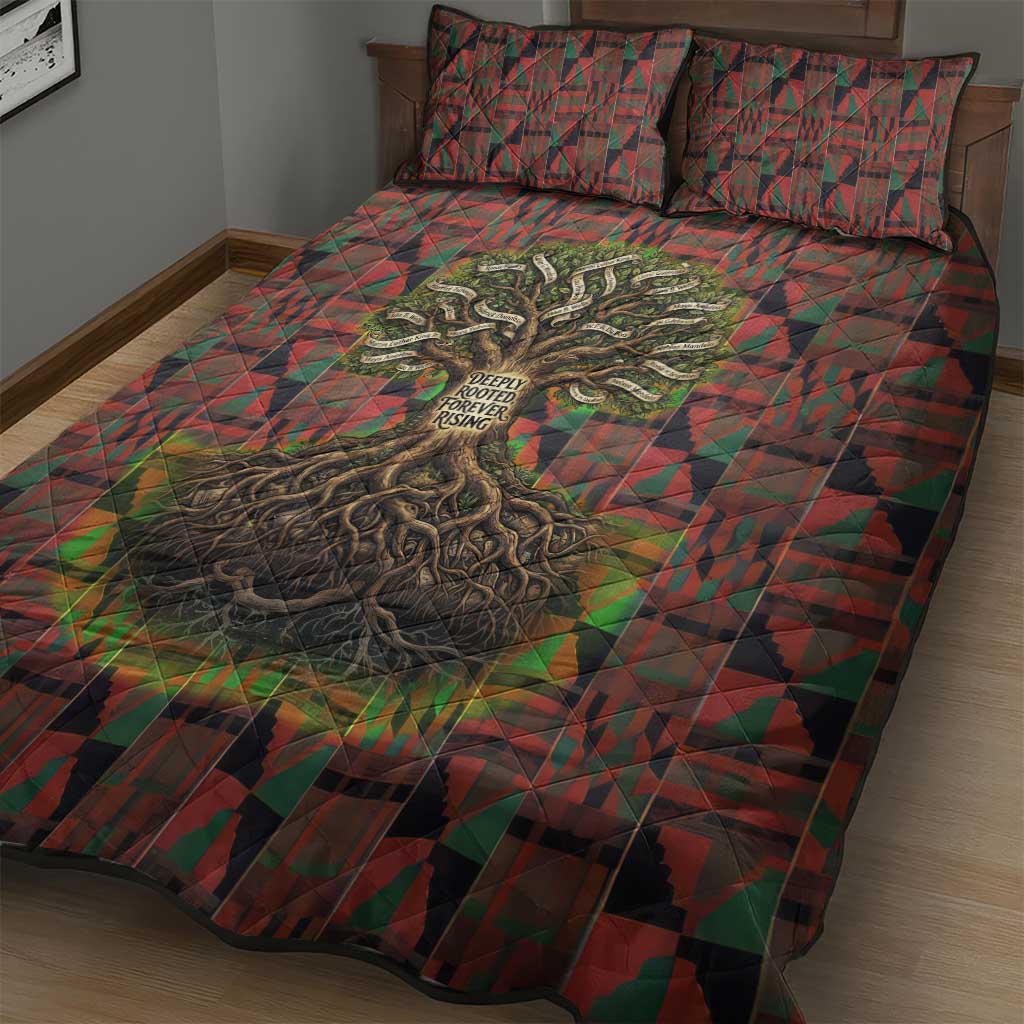 Black Heritage Tree Quilt Bed Set African Root Black History Kente Pattern