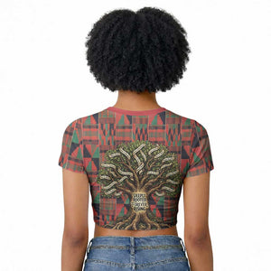 Black Heritage Tree Raglan Cropped T shirt African Root Black History Kente Pattern