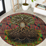 Black Heritage Tree Round Carpet African Root Black History Kente Pattern
